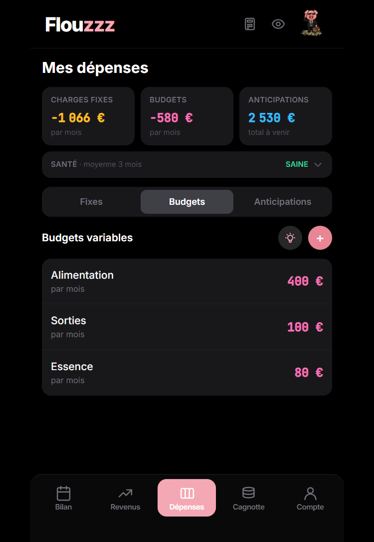 Mes dépenses — onglet Budgets variables